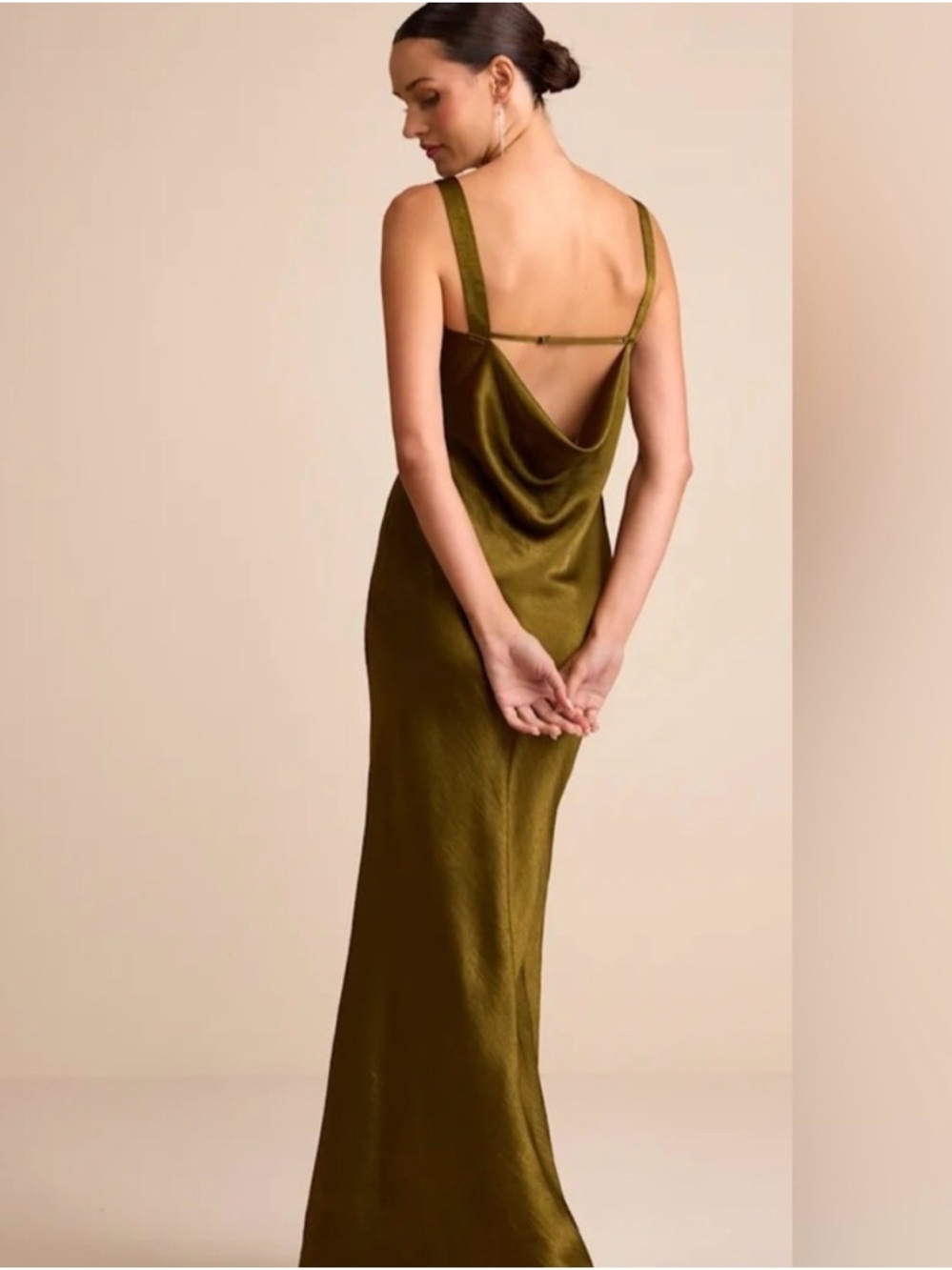 Lulu's Olive Satin Cowl-Back Slip Gown